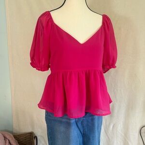 Bright Pink Peplum Blouse